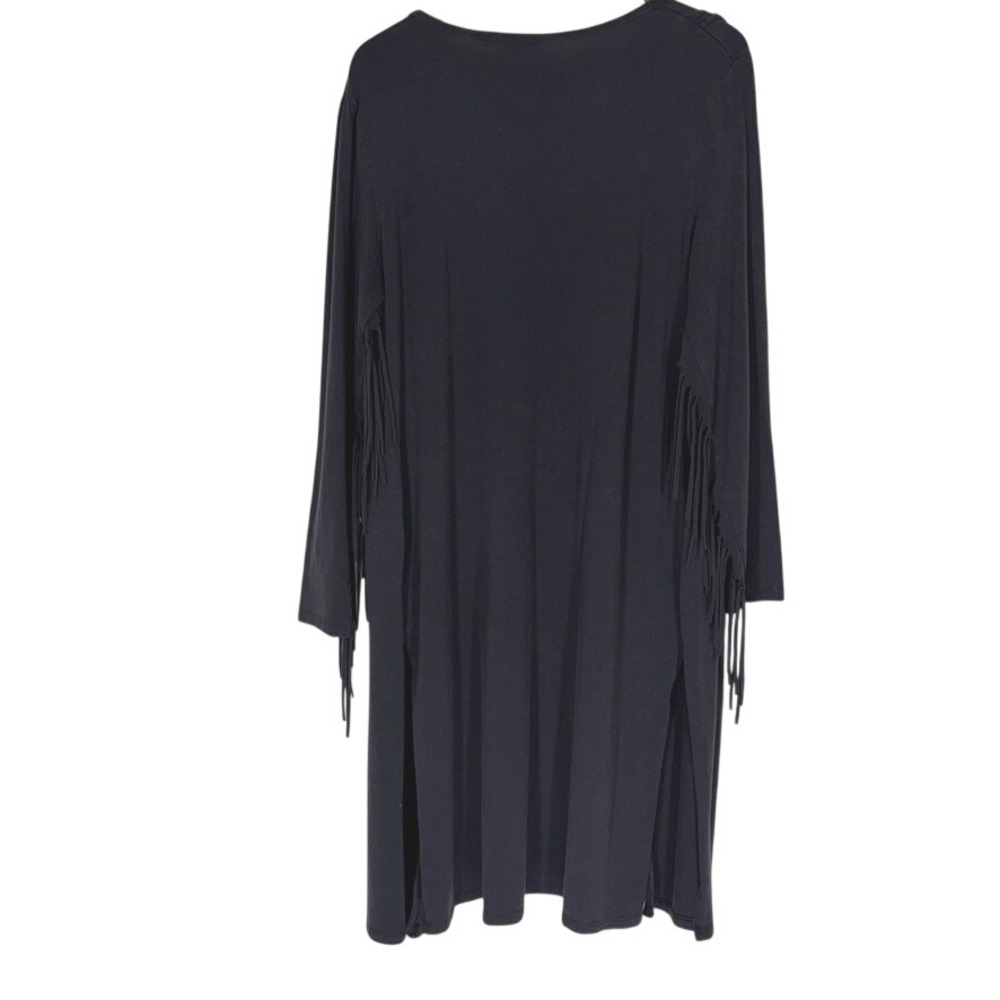Women's Cardigan M Black Fringe Silver Concho Boho Longline Cowgirl Western Chic - Picture 2 of 9